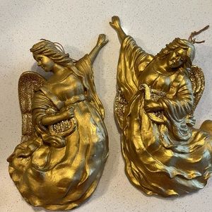 Set (2) Vintage Gold Angel Ornaments MeraVic Made in Thailand